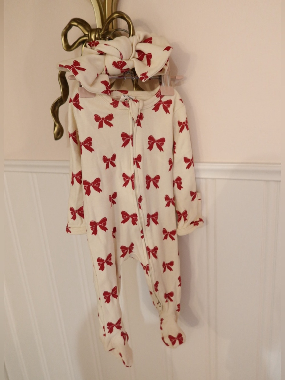 Katie Quinn Red Bow Footie Sleeper + Matching Bow Set | 0–3 Months | Like New